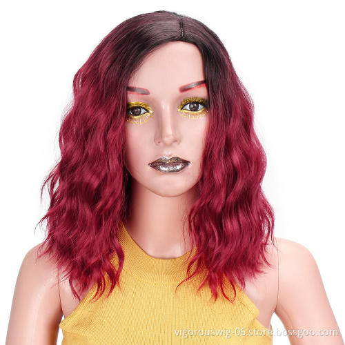 Vigorous Ombre Gray Wigs Short Bob Wavy Fashion Wig for Women Side Part Natural Wave Synthetic Cosplay Wigs